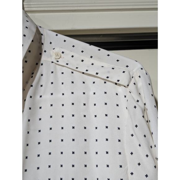 Banana Republic Cream Dot 2 Chest Pocket Epaulet Button Up Blouse Womens Sz XL - Picture 7 of 10